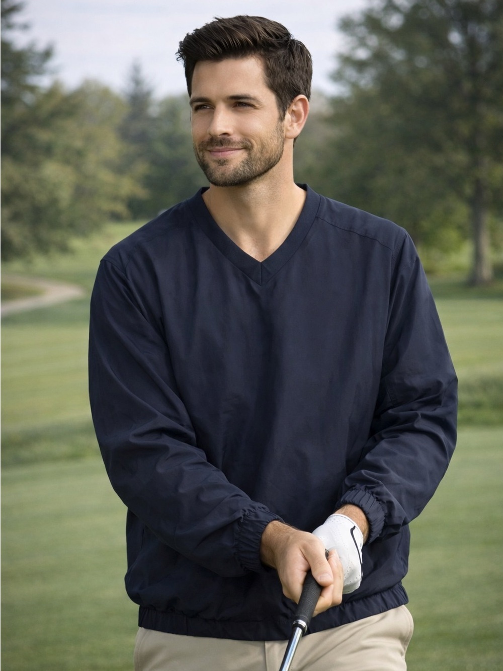 Vintage Nike Golf Windbreaker Mens L Blue Pullover V-Neck Navy Zip Pockets Y2K